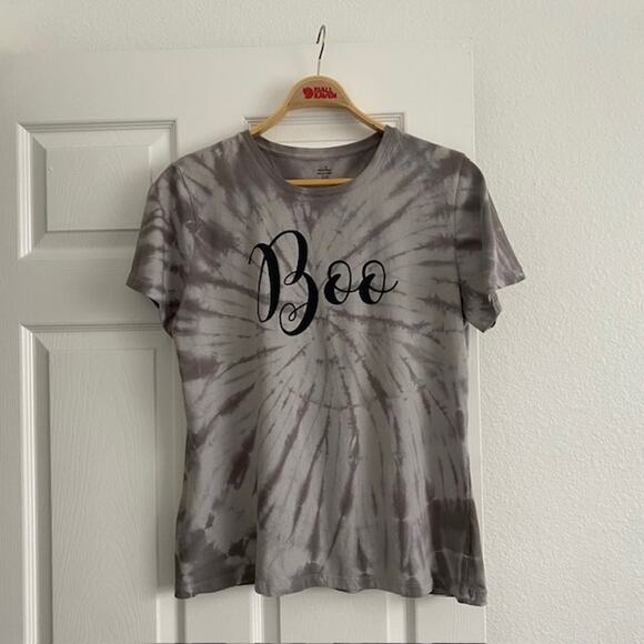 Halloween Tee Shirt BOO Gray Tie Dye Short‎ Sleeve Top Women's XL (16-18) - Picture 2 of 9